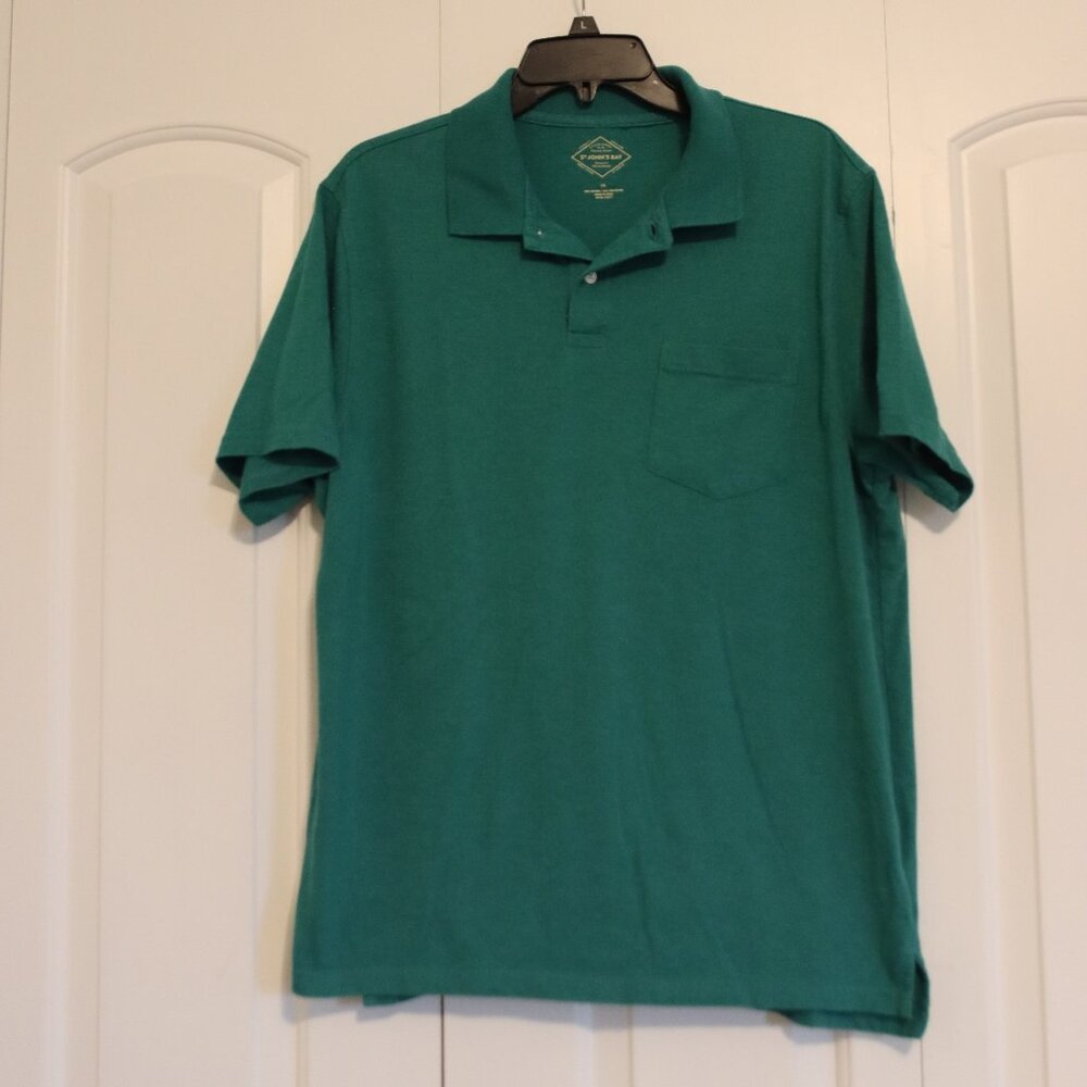 St John's Bay Mens Short Sleeve Polo Green Size Med Cotton/Polyester Blend